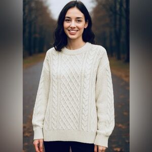 NWT Aelfric Eden Oversized Ivory Cable Knit Fisherman Sweater Size Large
